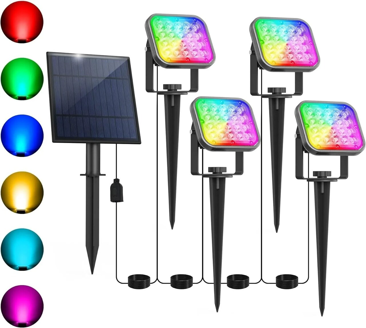 T-SUN RGB Solar Spotlight Outdoor Color Changing Spot Lights Waterproof Garden